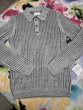ASOS Gray and Black Ribbed Polo Zip-Up Sweater